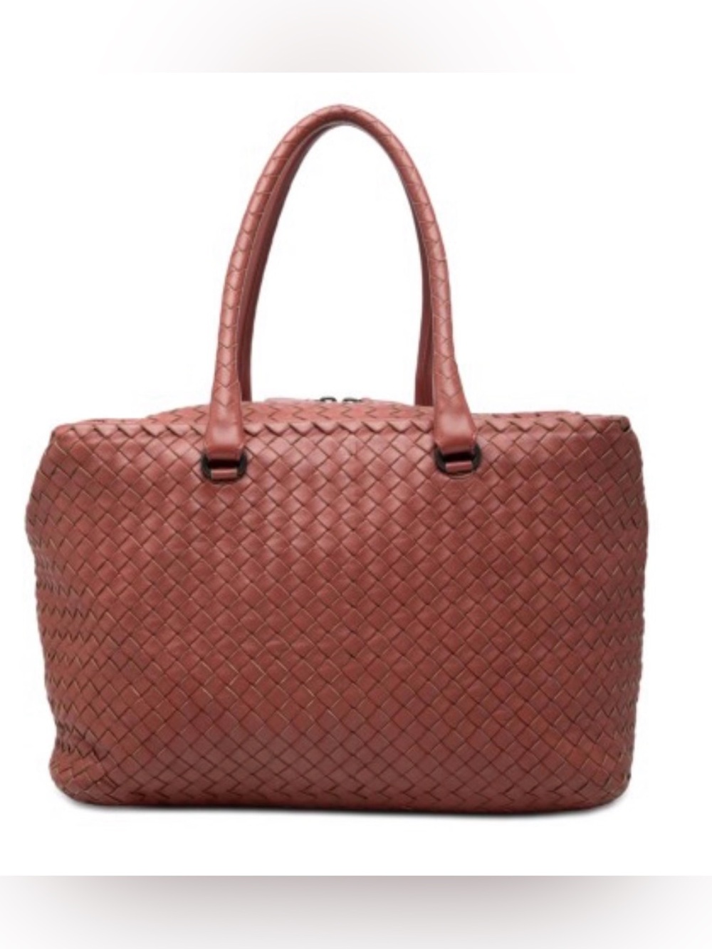 Bottega VENETA Nappa Intrecciato Woven Leather Zip Tote in Terracotta Brick Red